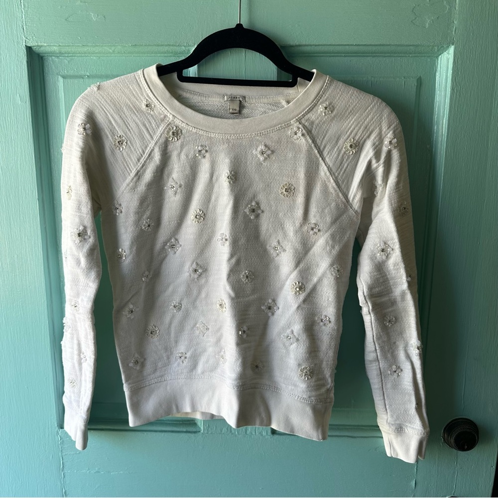 J. Crew White Floral Beaded Sweatshirt - XXS